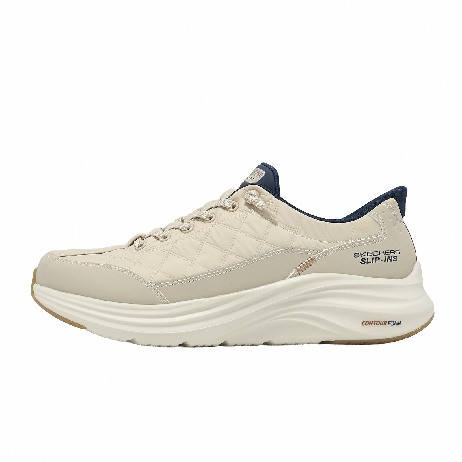 Skechers 休閒鞋 Contour Foam Slip-Ins 寬楦 男鞋 米 彈性鞋帶 232619WNTNV