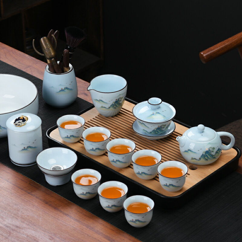祥業茶具茶盤套裝整套功夫茶杯茶壺家用辦公室會客泡茶壺蓋碗喝茶