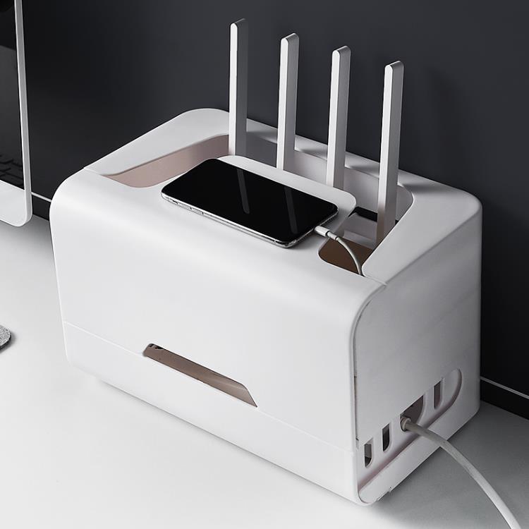 wifi路由器收納盒桌面無線光貓盒子電視插座放插線板機頂盒置物架