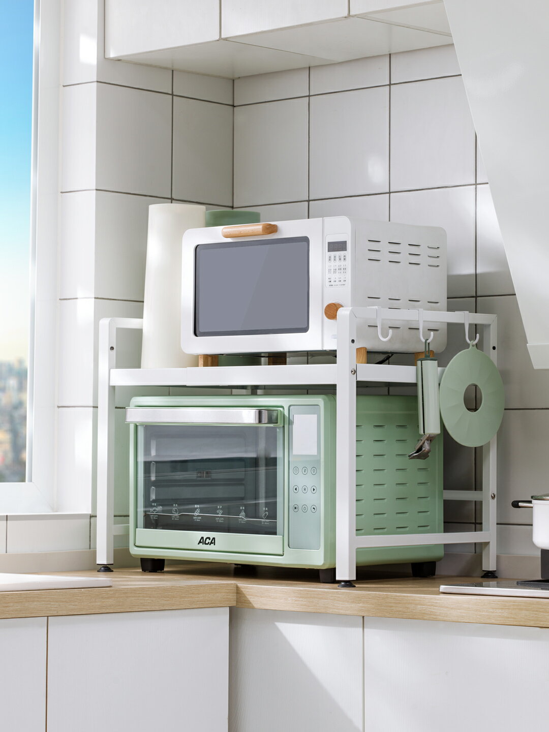 十一維度伸縮微波爐架子廚房收納架多功能臺面桌面雙層烤箱置物架