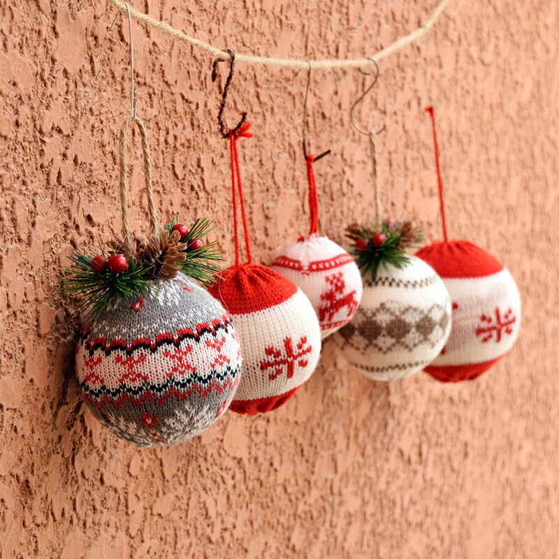 圣誕樹裝飾掛件毛線球10cm圣誕球球布藝吊飾幼兒園家用不掉粉ins