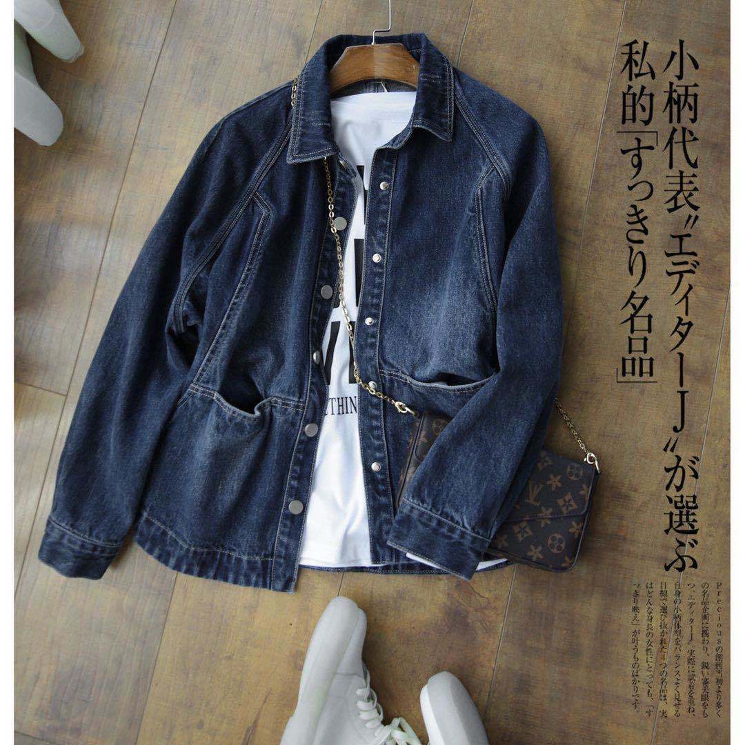 外套 女裝 休閒外套 時尚外套 保暖外套  深藍牛仔外套女2023春秋新款減齡時髦廓形百搭寬鬆顯瘦短外套潮 5