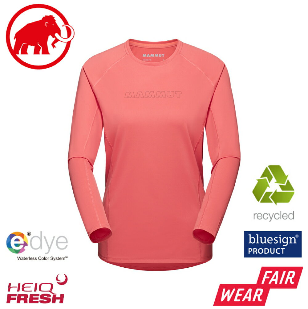 【MAMMUT 長毛象 女 Selun FL LS 機能LOGO長袖T恤《櫻花鮭粉》】1016-01450/排汗衣/快乾T