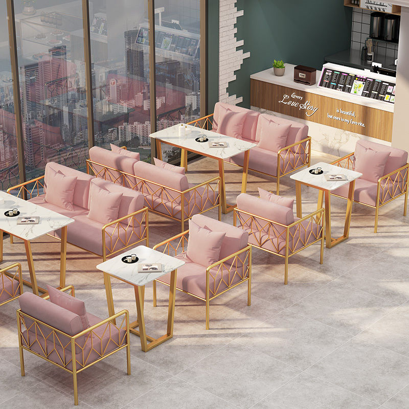 奶茶店桌椅組合北歐沙發網紅款甜品咖啡廳卡座休息區美容院小沙發