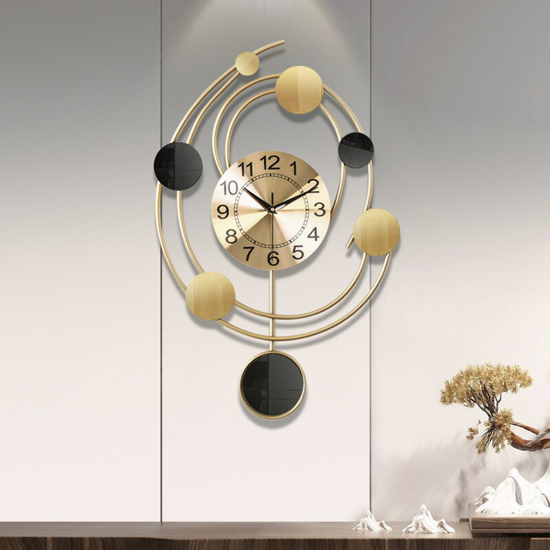 現代輕奢家居客廳鐵藝掛鐘壁鐘 北歐風餐廳裝飾壁鐘簡約靜音時鐘
