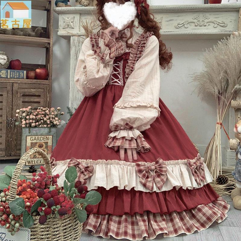 兩件套 洛麗塔裙子斗篷披肩公主裝廠原日系lolita洋裝裙~漿果少女OP長袖連衣裙