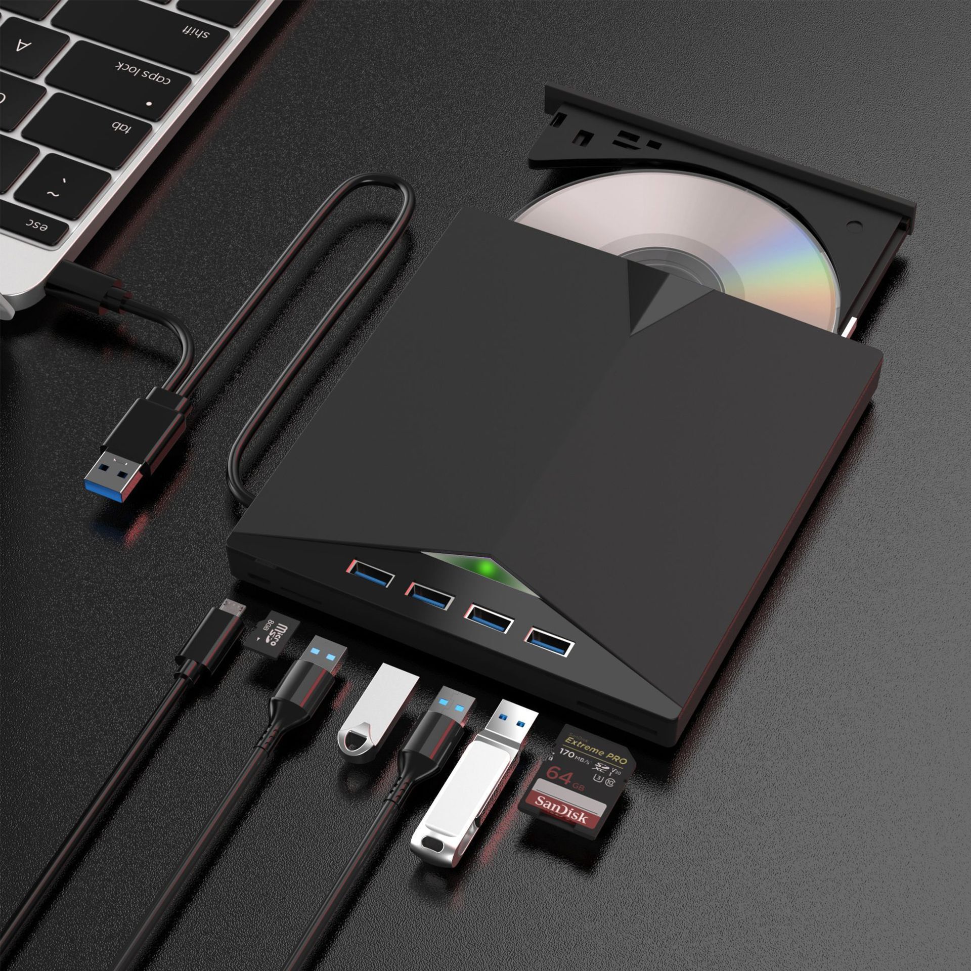 跨境USB3.0外接光碟機七合一CD/ DVD-RW多功能多介面電腦光驅刻錄機【宜家良品百貨】