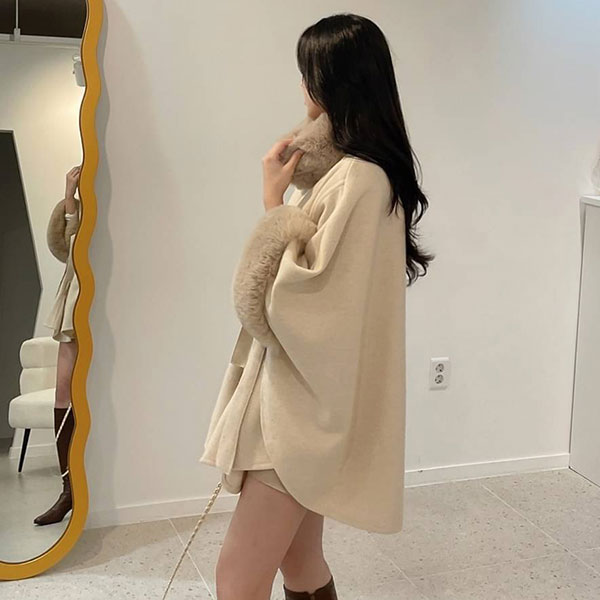 ANNAS 正韓 毛毛 斗篷 外套 大衣 罩衫 披風 爆毛 性感 腰身 兔毛 新年 聖誕節 韓劇 女神 韓國 7