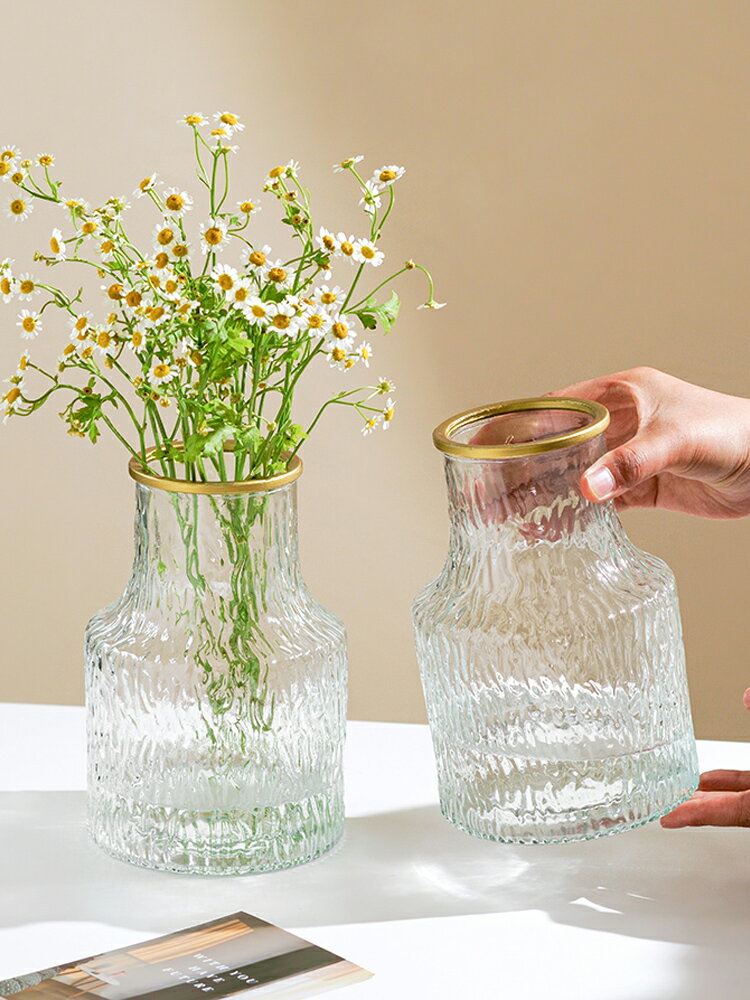 冰川玻璃花瓶高顏值ins風大口花瓶客廳臥室桌面水養插花擺件裝飾
