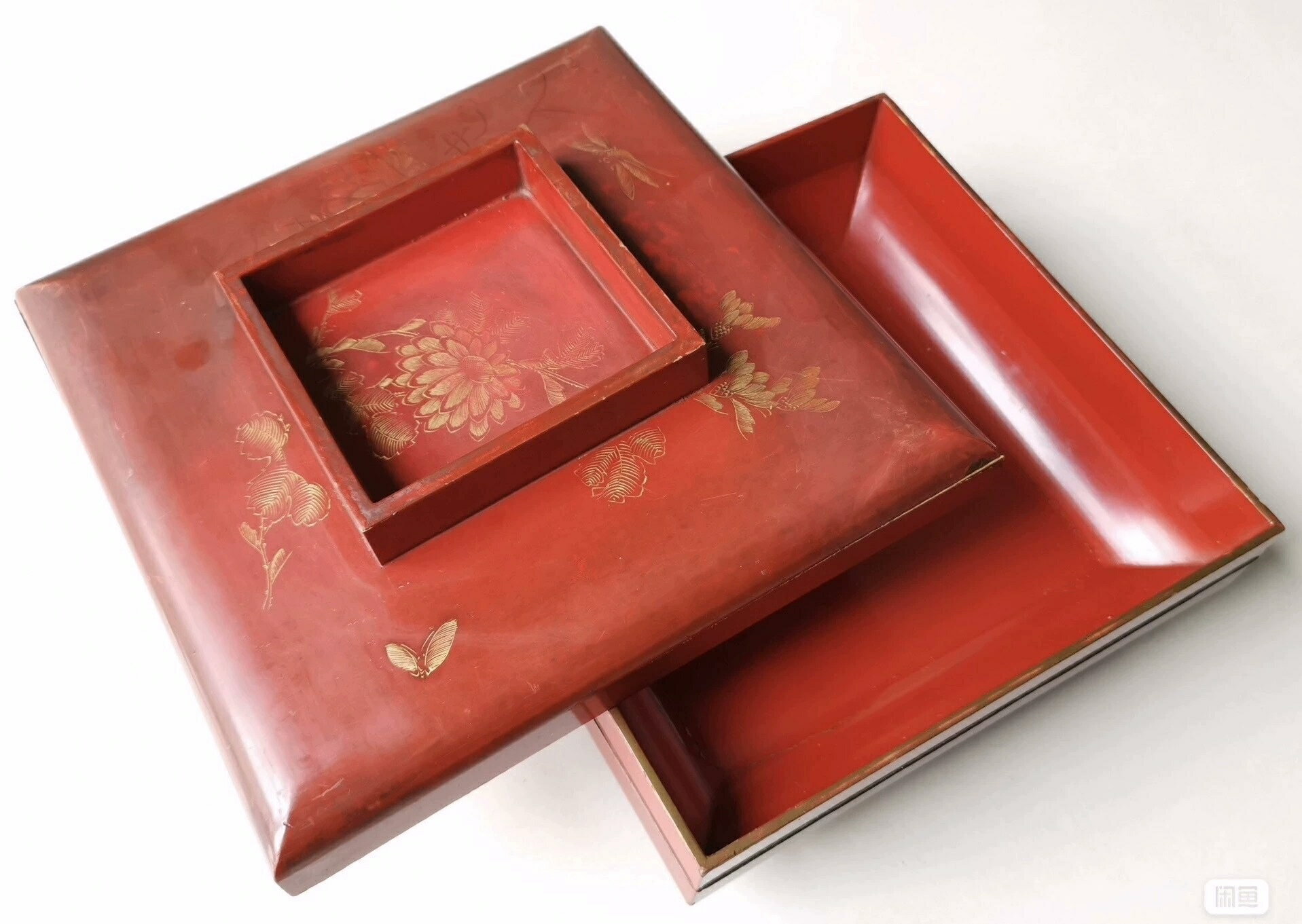 日本明治大正時期老漆器 大漆金蒔繪果子盒 茶倉