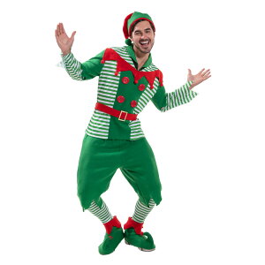 免運 聖誕節服飾 2021新款圣誕節服裝大男條紋圣誕精靈男裝套裝節日派對狂歡扮演服 聖誕節套裝