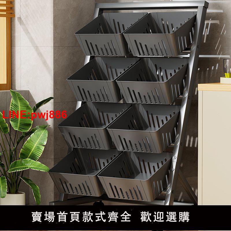 {臺灣公司 可開發票}廚房菜籃子置物架落地式多層多功能家用零食推車收納架蔬菜置物架