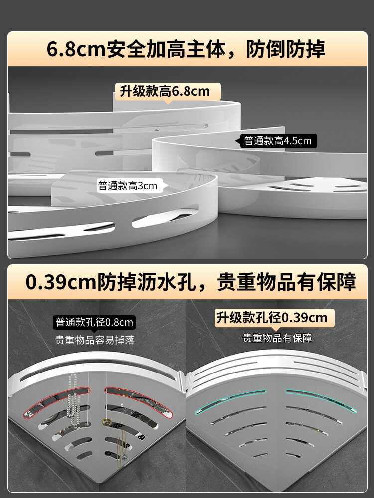 優品誠信商家 白色衛生間置物架免打孔廁所洗手洗澡間墻上三角收納浴室太空鋁