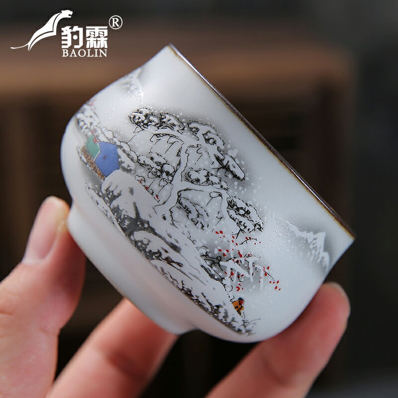 手工貼花貓趣圖功夫茶杯個人專用泡茶工具敬茶杯女士功夫茶具用品 3