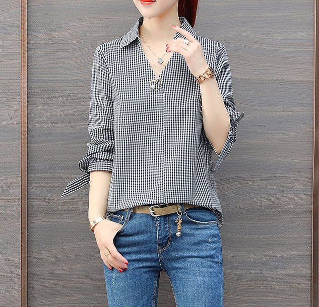 FINDSENSE品牌 秋季 新款 韓國原裝 簡約 格子 氣質 舒適 顯瘦 長袖襯衫 時尚 潮流 上衣