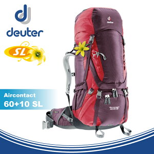 【Deuter 德國 女款 Aircontact 60+10 SL 拔熱式透氣背包《紫/紅》】3320416/雙肩後背包/登山