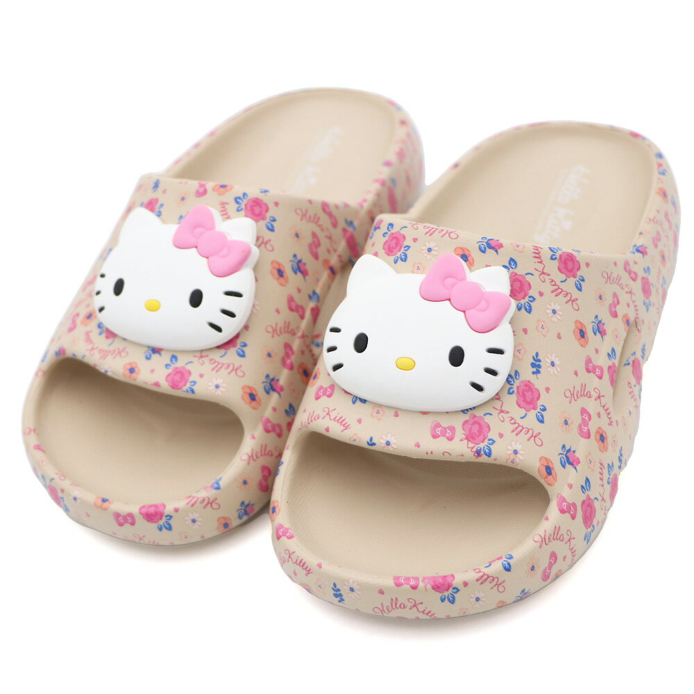 SANRIO HELLO KITTY 凱蒂貓 拖鞋 童鞋 防水 碎花 奶茶 S0145 (823648)