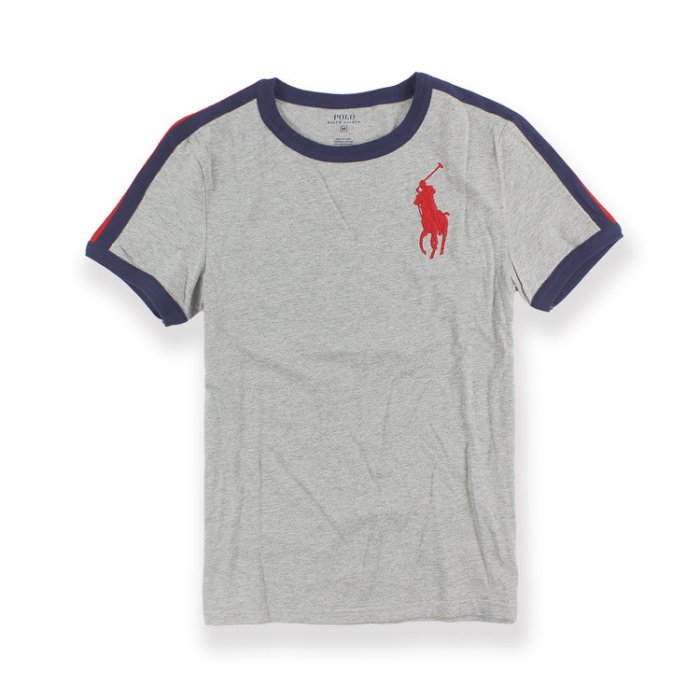 美國百分百【全新真品】Ralph Lauren T恤 RL 短袖 T-shirt Polo 大馬 滾邊 灰色XXS號 青年版 I101