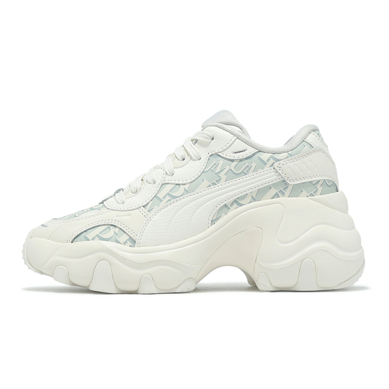 Puma 休閒鞋 Pulsar Wedge Wns Monogram 女鞋 白 灰 厚底 增高 滿版 老爹鞋