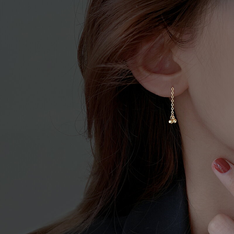 925純銀耳線女秋冬百搭耳墜性冷淡文藝高級感圓珠凡爾賽茶系耳環