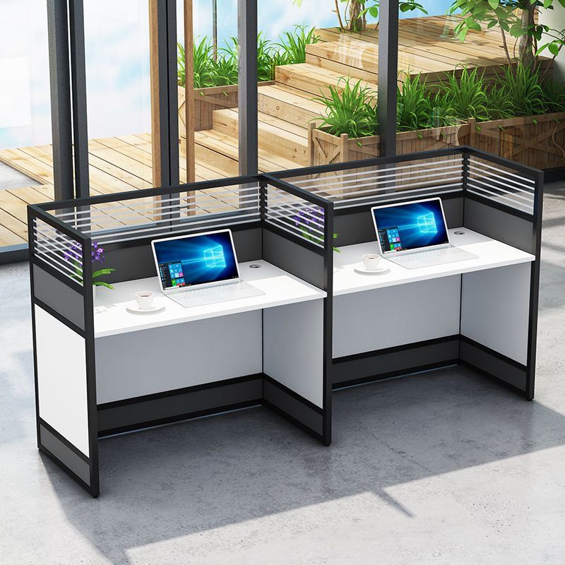 免運 辦公桌 職員電腦辦公桌4人6人位桌椅組合現代簡約屏風隔斷卡座簡易工作桌-快速出貨