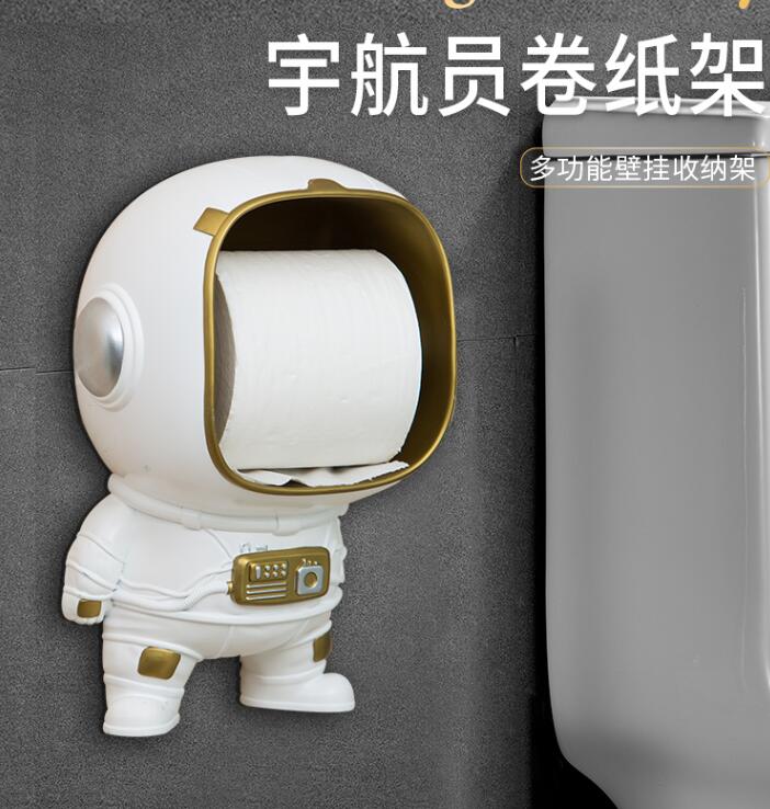 ❤精選❤北歐風宇航員紙巾架卷紙盒廁所創意衛生間卡通壁掛式紙巾盒收納筒 雙11全館免運
