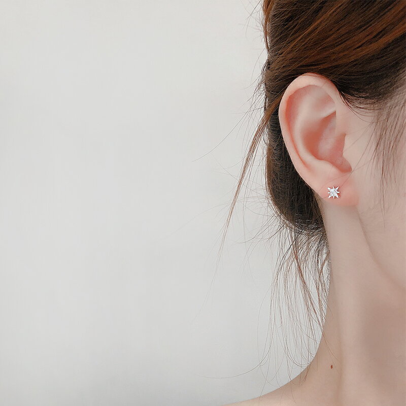 八芒星耳釘女999純銀星星耳飾品冷淡風高級感氣質防過敏養耳耳環