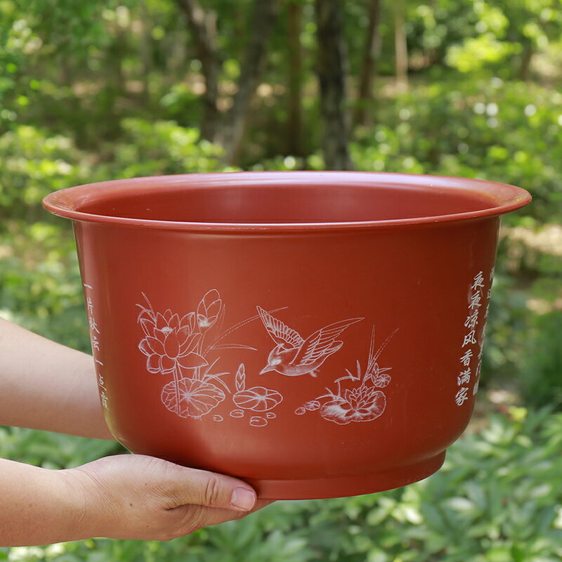 花盆 睡蓮盆 碗蓮盆 無孔荷花盆加厚加大塑膠特價花盆仿陶瓷碗蓮睡蓮花盆荷花水培綠植【MJ21578】