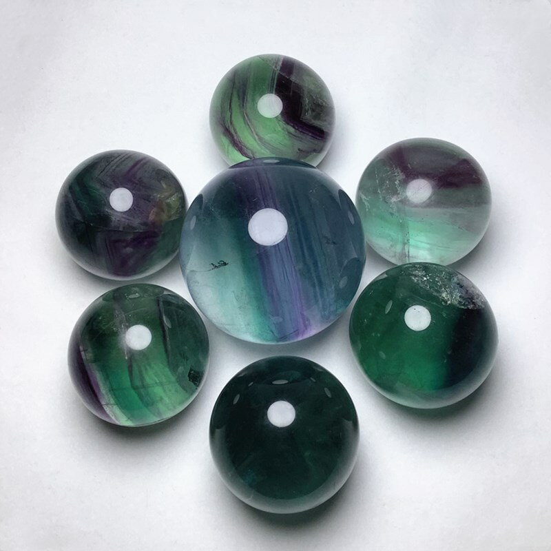 開光天然七彩螢石紫白粉黃黑水晶球七星陣擺件辟邪招財轉運促事業