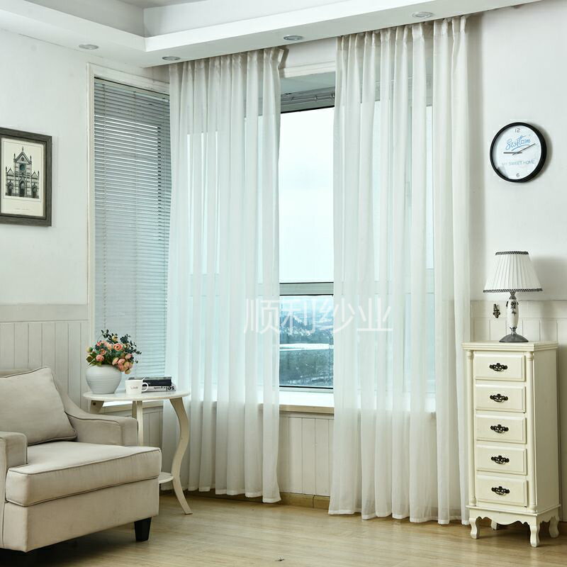 簡約百搭純色窗紗窗簾成品白色韓式白紗簾定制客廳臥室