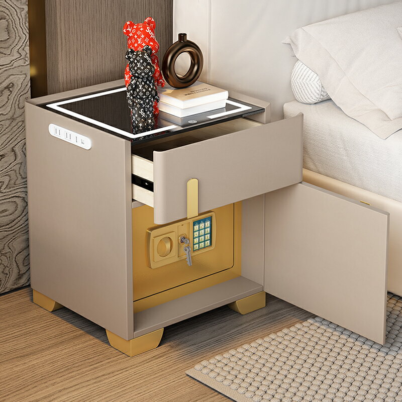 智能床頭櫃保險箱一體櫃臥室家用帶鎖無線充電簡約現代輕奢高級感