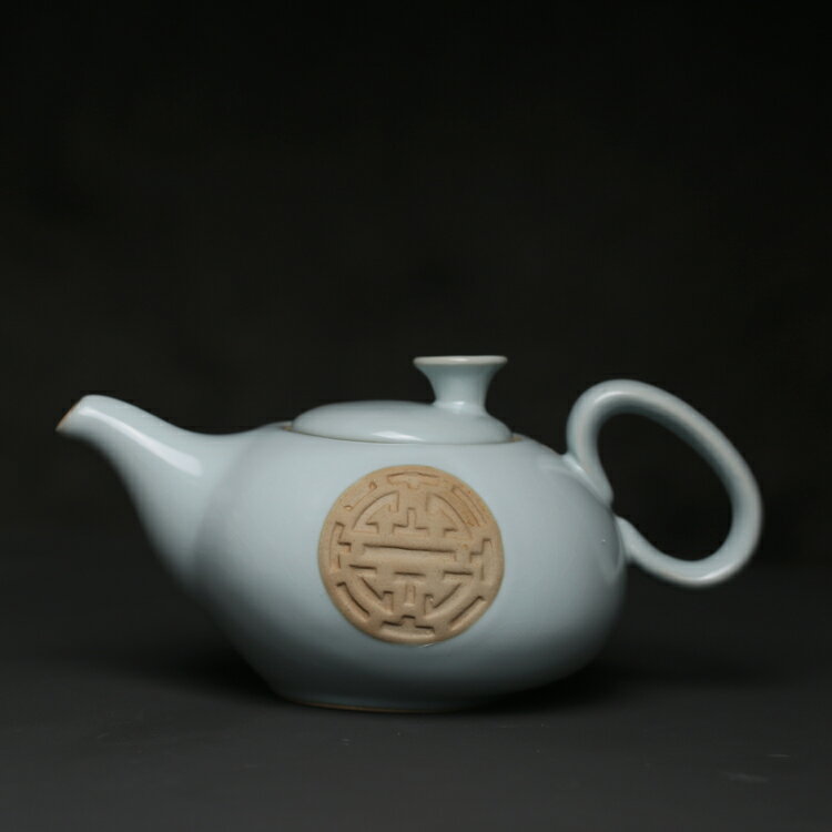 汝窯大福壺不銹鋼過濾網開片陶瓷大容量茶壺中式單壺茶具汝瓷家用