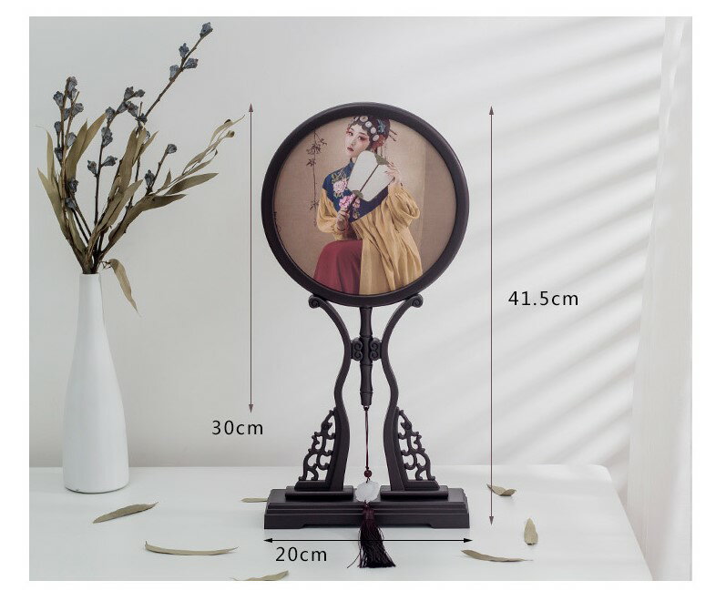 定制10寸 圓形照片宮扇形  復古雙面相片擺件 古風擺臺相框畫框 3