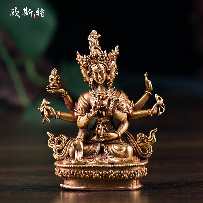 尼泊爾進口純手工 純銅紅銅全鎏金尊勝佛母 佛像3寸 隨身小佛像