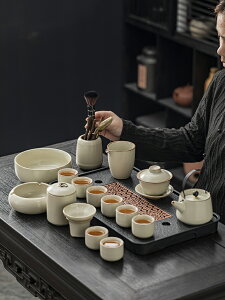 秦藝汝窯功夫茶具套裝開片可養陶瓷家用客廳辦公室泡茶壺蓋碗送禮