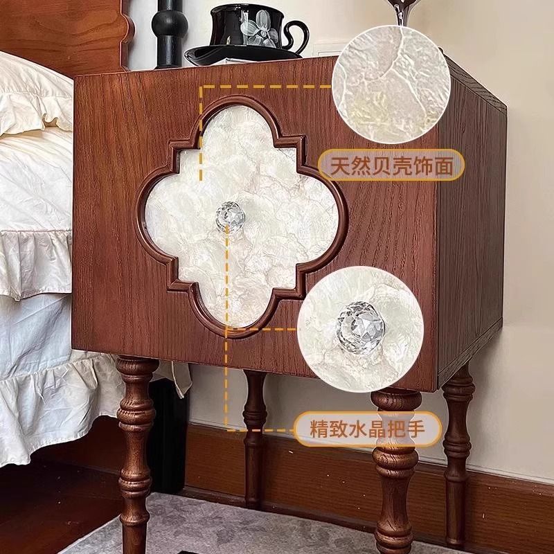 免運 附發票 超低價 中古風臥室床頭櫃實木復古黑色四葉草貝殼儲物櫃客廳收納櫃儲物櫃 快速發貨