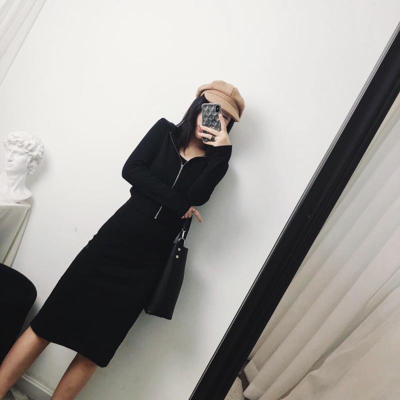 FINDSENSE品牌 秋季 新款 韓國原裝 女 街頭 休閒運動衛衣+性感吊帶裙套裝 兩件套 潮流 套裝