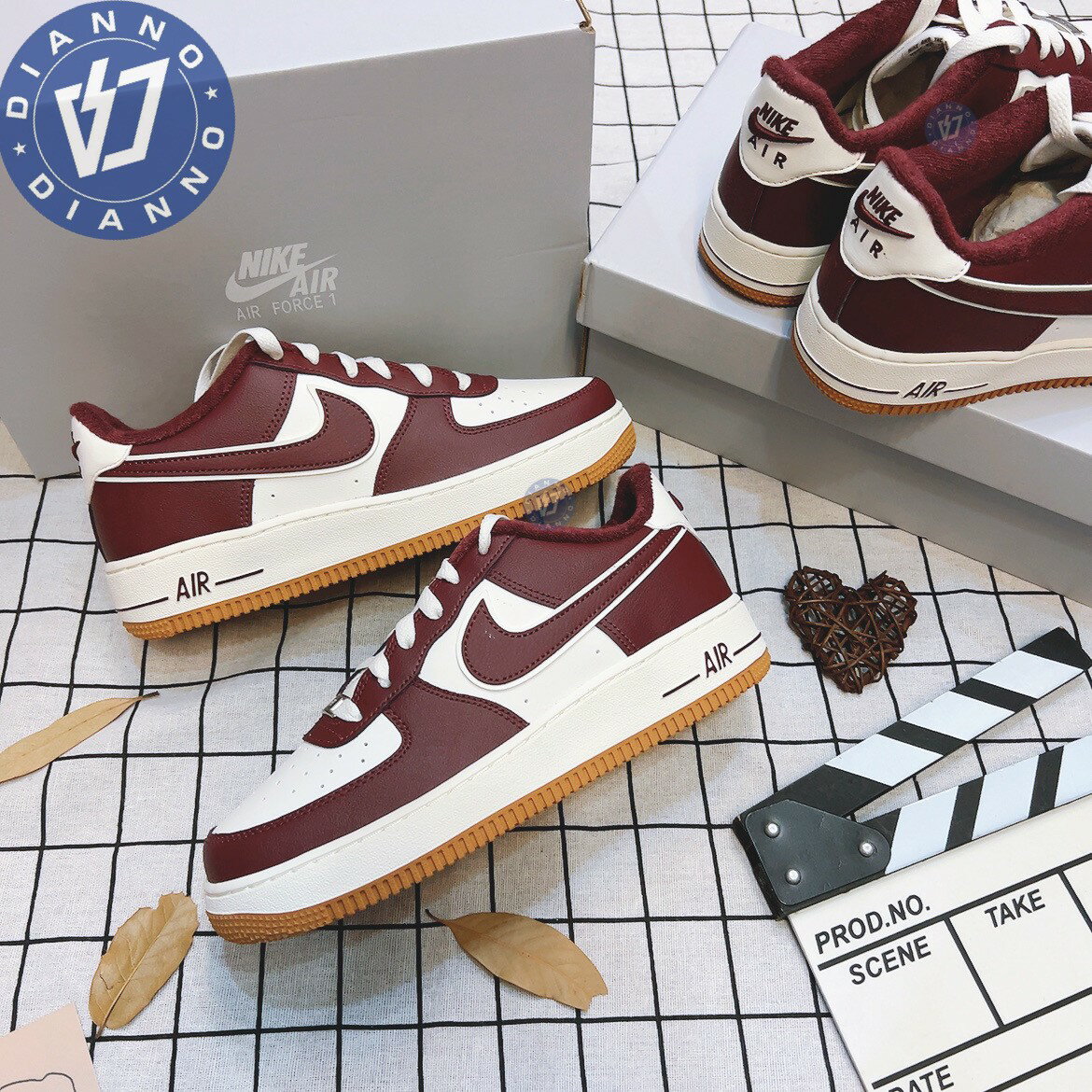 帝安諾-實體店面NIKE AIR FORCE 1 AF1 GS 焦糖底酒紅色紅皮革經典