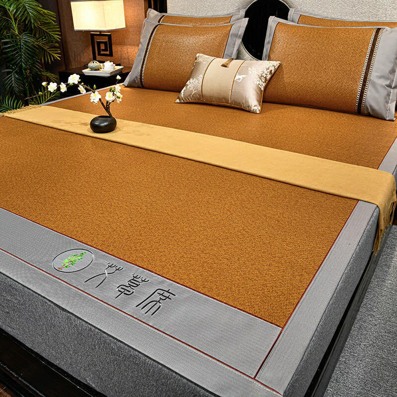 藤席涼蓆三件式家用冰絲席子冬夏兩用草蓆夏季天然純艾草蓆子 超涼爽冰絲涼蓆 冰絲 8