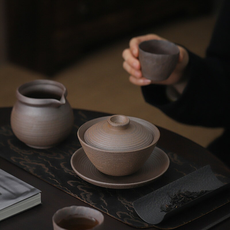 陶福氣 手作陶器日式復古三才蓋碗 家用茶空間茶具茶壺茶杯敬茶碗