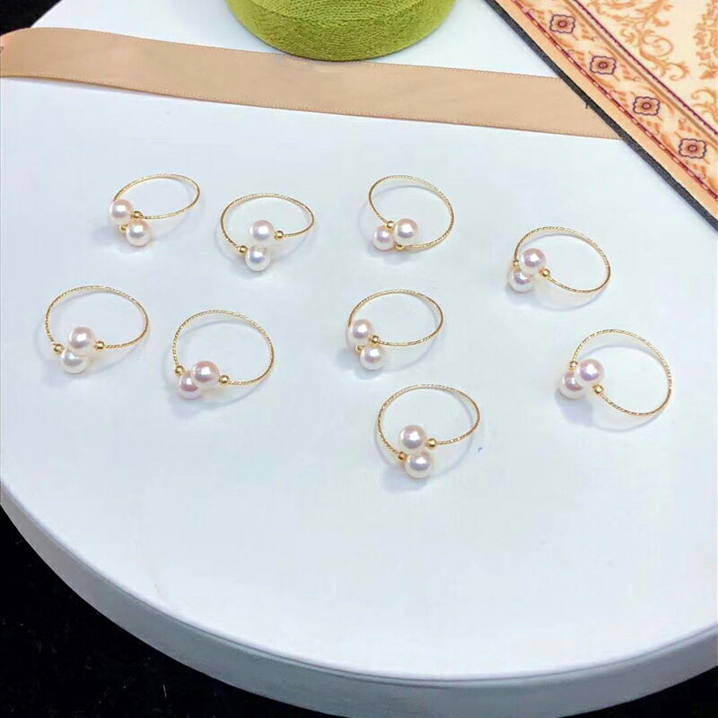 DIY飾品配件 S925純銀簡單雙珠款戒指開口可調節指環珍珠空托女韓