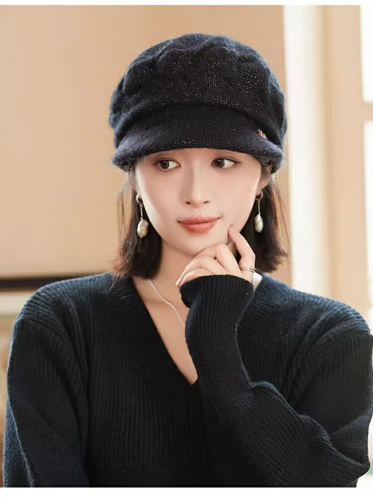 帽子女冬季秋冬針織毛線帽時尚兔毛貝雷帽韓版潮鴨舌帽加厚漁夫帽【雲木雜貨】