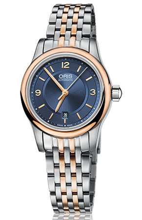 ORIS 豪利時 Classic 經典日期機械手錶 0156176504335-0781463 銀 玫瑰金 藍 28mm