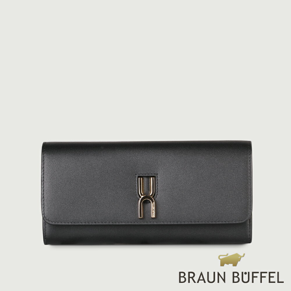 【BRAUN BUFFEL 德國小金牛】臺灣總代理 賽德琳 兩折長夾-黑色/BF828-621-BK