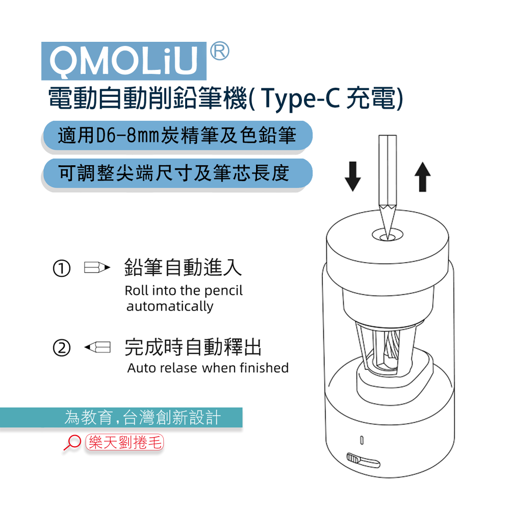 708 全自動 Type-C 充電式削鉛筆機 台灣限定 / 買就贈 1