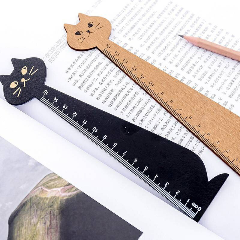 【黛琍居家】韓國文具 直尺 卡通可愛 貓咪 造型 實木尺 測量尺 學生 獎品 居家