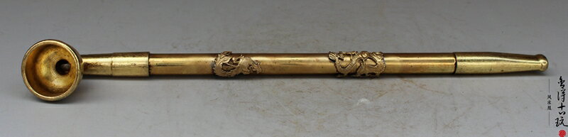 黃銅鎏金煙槍 傳統老式旱煙袋煙斗煙嘴擺件 古董工藝禮品收藏