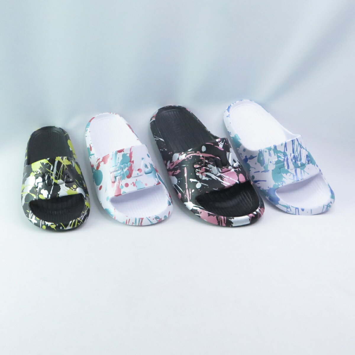 FILA 運動拖鞋 2S436Z- 中大童鞋 女鞋 彩色潑墨 防水拖鞋【iSport愛運動】