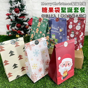 包裝袋 紙袋 聖誕節 糖果紙袋 (聖誕 12入) 零食包裝 禮物盒 手作 糖果袋 禮品袋 餅乾袋【塔克】