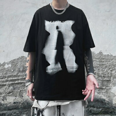 FINDSENSE X 韓潮 男士 街頭流行 塗鴉人影印花 寬鬆 嘻哈 短袖T恤